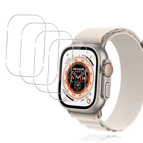 Yenwen Schutzfolie für Apple Watch S9 49mm für Panzerglas, 4 Stück Panzerfolie Wasserdichtes Gehärtetes Glas Folie, Anti-Scratch Displayschutzfolie, Ultradünne Blasenfreie Displayschutz von Yenwen