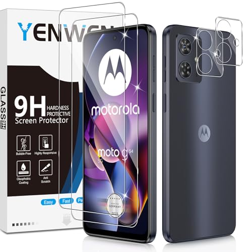 Yenwen Schutzfolie für Motorola Moto G54 für Panzerglas, 2 Stück Panzerfolie mit 2 Stück Kameraschutz Glas, 9H Härte Schutzglas Anti- Kratzer Handy Folie HD Klar Displayschutz von Yenwen