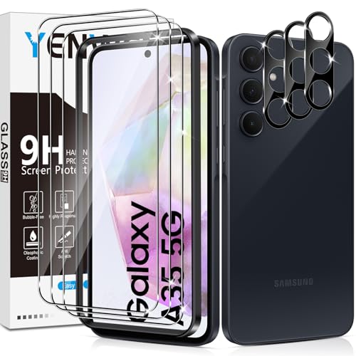 Yenwen Schutzfolie für Samsung Galaxy A35 5G für Panzerglas, 3 Stück Displayschutz Glas mit 3 Stück Kameraschutz, 0.33mm 9H Härte Panzerfolie Folie Handy Schutzglas, Anti-Kratzer, Bläschenfrei von Yenwen