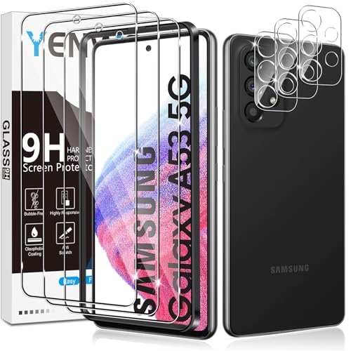 Yenwen Schutzfolie für Samsung Galaxy A53 5G für Panzerglas, 3 Stück Panzerfolie mit 3 Stück Kameraschutz, 9H Härte Handy Panzer Schutzglas Anti- Kratzer HD Klar Displayschutz von Yenwen