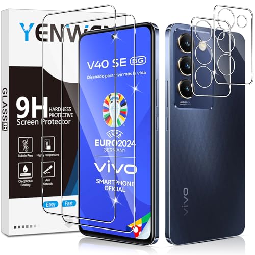 Yenwen Schutzfolie für VIVO V40 SE für Panzerglas, 2 Stück Panzerfolie mit 2 Stück Kameraschutz, 9H Härte Schutzglas Anti-Kratzer Glas Handy Folie HD Klar Displayschutz von Yenwen