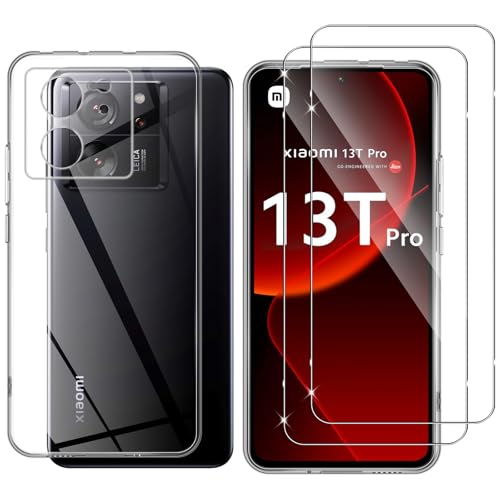 Yenwen Schutzfolie für Xiaomi 13T / 13T Pro für Panzerglas, 2 Stück Panzerfolie mit 1 Case für Xiaomi 13T / 13T Pro Hülle Silikon Cover Schutzhülle Crystal, 9H Härte Schutzglas Folie Displayschutz von Yenwen