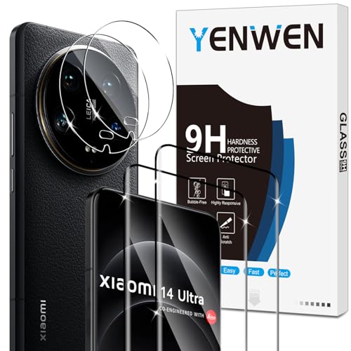 Yenwen Schutzfolie für Xiaomi 14 Ultra für Panzerglas, 2 Stück Panzerfolie mit 2 Stück Kameraschutz, 9H Härte Schutzglas Anti-Kratzer Glas Handy Folie HD Klar Displayschutz von Yenwen