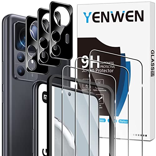 Yenwen Schutzfolie für Xiaomi Mi 12T 5G für Panzerglas, 3 Stück Panzerfolie mit 3 Stück Kameraschutz, 9H Härte Schutzglas Anti- Kratzer Handy Folie HD Klar Displayschutz von Yenwen