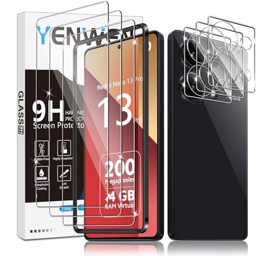 Yenwen Schutzfolie für Xiaomi Redmi Note 13 Pro 4G / Mi Poco M6 Pro für Panzerglas, 3 Stück Panzerfolie mit 3 Stück Kameraschutz Glas, 9H Härte Schutzglas Anti-Kratzer Folie Handy HD Displayschutz von Yenwen
