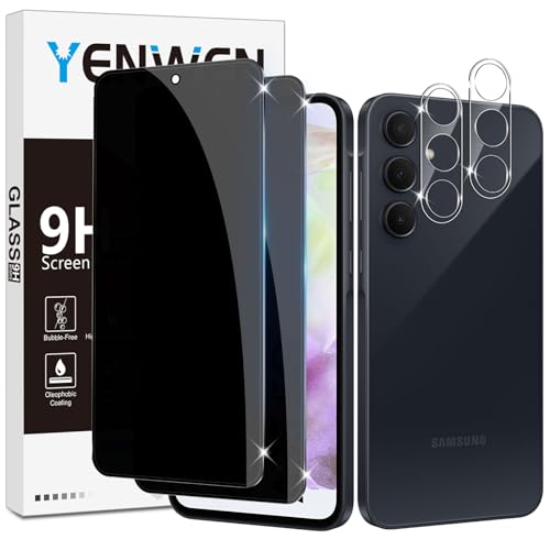 Yenwen Sichtschutzfolie für Samsung Galaxy A35 5G für Panzerglas, 2 Stück Sichtschutz und 2 Stück Kameraschutz, 9H Härte Privacy Schutzfolie Folie Anti Spy Blickschutzfolie von Yenwen