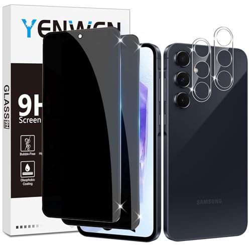 Yenwen Sichtschutzfolie für Samsung Galaxy A55 5G für Panzerglas, 2 Stück Sichtschutz und 2 Stück Kameraschutz, 9H Härte Privacy Schutzfolie Folie Anti Spy Blickschutzfolie von Yenwen