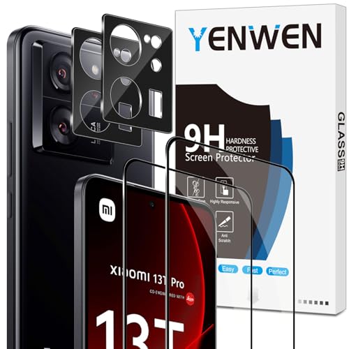 Yenwen für Panzerglas Xiaomi 13T / 13T Pro Schutzfolie, 2 Stück Panzerfolie mit 2 Stück Kameraschutz, 9H Härte Schutzglas Anti Kratzer Handy Folie HD Klar Displayschutz von Yenwen