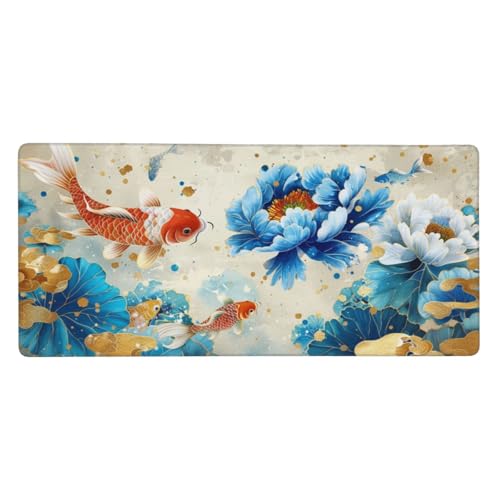 900 x 400 x 3mm XXL Mauspad Goldfisch Blume Gaming Mauspad mit rutschfest Gummibasis, Verlängertes Schreibtischauflage Wasserdicht Großes Mauspad, PC Gaming Zubehör für Home Zimmer Deko, Gifts von Yeogcohe