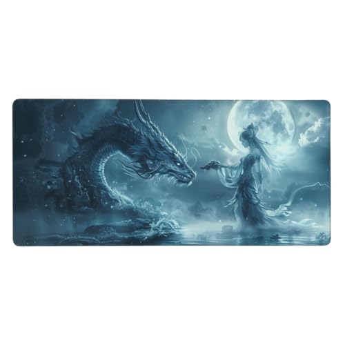 Drachen Mousepad XXL 800 x 400 x 3mm Groß Gaming Mauspad Mädchen Mouse Pad mit Genähten Kanten, Wasserdicht Rutschfeste Gummibasis Verbessert Präzision und Geschwindigkei, für Office PC Lapto von Yeogcohe