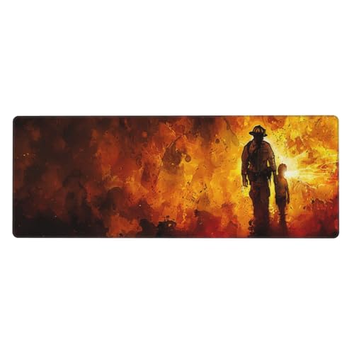 Gaming Mauspad Feuerwehr-Engel Motiv,Engel Mousepad XXL 1200 x 600 x 3mm, Wetterfest Anti-Rutsch Schreibtisch Mouse Pad Verbessert Präzision und Geschwindigkeit, Gaming Zubehör für Home Zimmer Deko von Yeogcohe