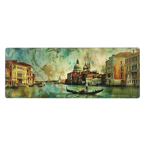 Gaming Mauspad Venedig Mauspad XXL 700 x 300 x 3mm XXL Mousepad Stadt Mauspad Gaming Zubehör mit Anti Rutsch Basis Mouse Pad Wasserdicht und Langlebig für Maus und Tastatur, Home Decor Geschenke von Yeogcohe
