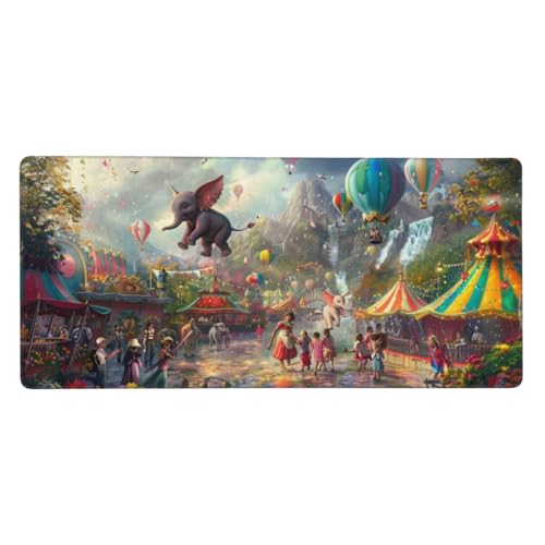 Heißluftballon Mousepad XXL 800 x 400 x 3mm Groß Gaming Mauspad Elefant Mouse Pad mit Genähten Kanten, Wasserdicht Rutschfeste Gummibasis Verbessert Präzision und Geschwindigkei, für Office PC Lapto von Yeogcohe