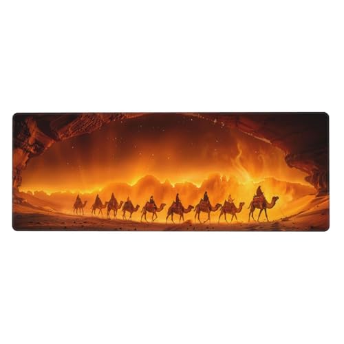 Kamel Mauspad XXL 800 x 300 x 3mm, Groß Gaming Mauspad Tischunterlage Wüste Design Vernähte Kanten, Wetterfest Anti Rutsch Mousepad PC Laptop Verbessert Präzision und Geschwindigkeit für Home Office von Yeogcohe