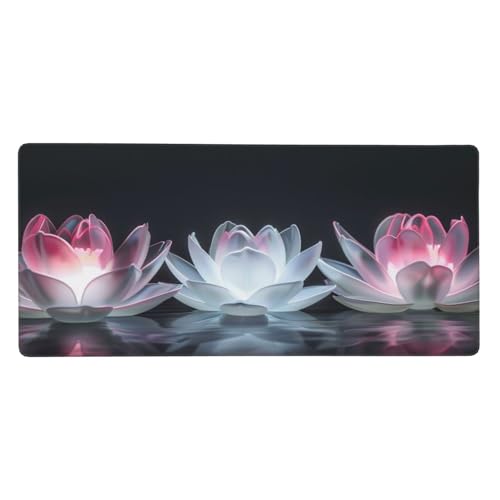 Lotus Mousepad XXL 700 x 300 x 3mm Groß Gaming Mauspad Blume Mouse Pad mit Genähten Kanten, Wasserdicht Rutschfeste Gummibasis Verbessert Präzision und Geschwindigkei, für PC Professionelle Gamer von Yeogcohe