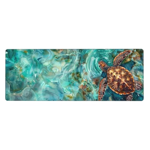 Schildkröte Mauspad XXL 1000 x 500 x 3mm, Groß Gaming Mauspad Tischunterlage Meer Design Vernähte Kanten, Wetterfest Anti Rutsch Mousepad PC Laptop Verbessert Präzision und Geschwindigkeit für Office von Yeogcohe