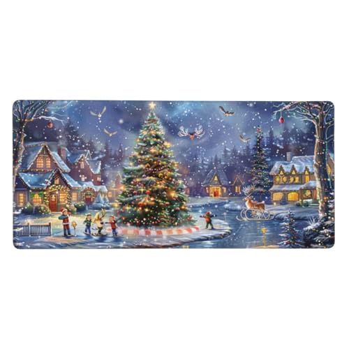 Weihnachten Mousepad XXL 800 x 400 x 3mm Groß Gaming Mauspad Landschaft Mouse Pad mit Genähten Kanten, Wasserdicht Rutschfeste Gummibasis Verbessert Präzision und Geschwindigkei, für Office PC Lapto von Yeogcohe
