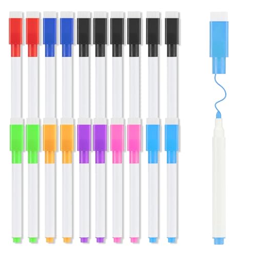 Yeria 20 Stück Whiteboard Marker,8 Farben Whiteboard Stifte mit Radiergummi,Umweltfreundlicher Radierbarer Folienstift Abwischbar,Whiteboard Marker für Fenster,Glas und Tafeln von Yeria