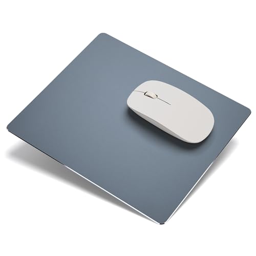 Yesaler Metall-Aluminium-Mauspad Dünnes Hartes Mauspad Lederoberfläche Doppelseitig Wasserdicht für Laptop Büro Zuhause und Gaming 24 x 20 cm (Grau) von Yesaler
