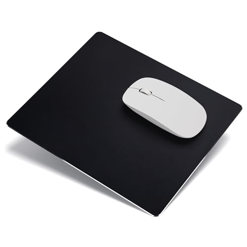 Yesaler Metall-Aluminium-Mauspad Dünnes Hartes Mauspad Lederoberfläche Doppelseitig Wasserdicht für Laptop Büro Zuhause und Gaming 24 x 20 cm (Schwarz) von Yesaler