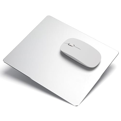 Yesaler Metall-Aluminium-Mauspad Dünnes Hartes Mauspad Lederoberfläche Doppelseitig Wasserdicht für Laptop Büro Zuhause und Gaming 24 x 20 cm (Silber) von Yesaler
