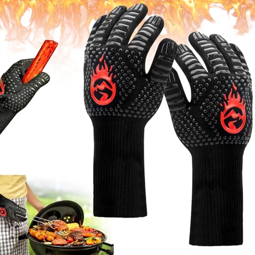 Feuerfeste Grill Handschuhe, Grillhandschuhe, BBQ Gloves, Feuerfeste Handschuhe, Feuerfeste Ofenhandschuhe, Hitzefeste Handschuhe, Hitzefeste Ofenhandschuhe 800 °C, zum Backen, Grillen, Kochen von Yesmoyhe