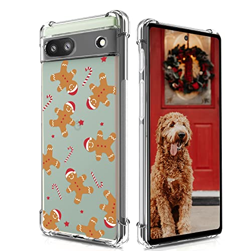 YESPURE Google Pixel 6a Hülle, Weihnachts-Handyhülle für Frauen und Mädchen, transparent, weiches TPU, Anti-Gelb, kratzfest, Schutzhülle mit Lebkuchenmann, Weihnachtsdesign für Google Pixel 6a von Yespure