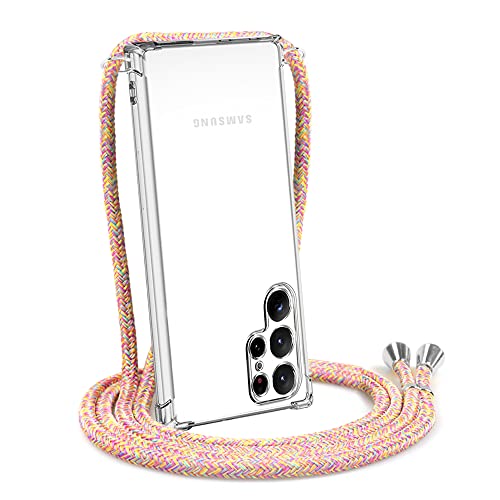 YESPURE Handyhülle für Samsung Galaxy S23 Ultra Lanyard Strap Hülle für Galaxy S23 Ultra Weich Anti-Vergilbung TPU Anti-Kratzer Stoßfest Schutz Cover mit Verstellbarem Nackenband - Regenbogen von Yespure