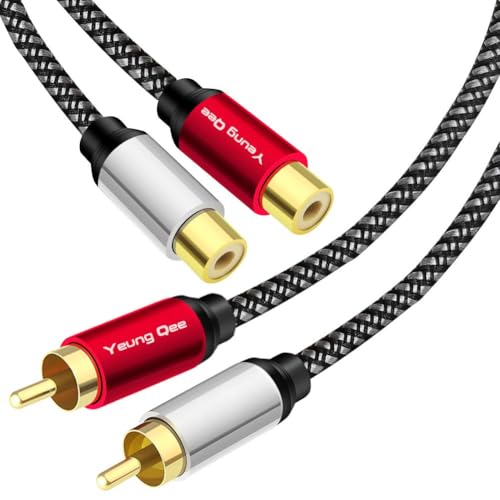 Yeung Qee Verlängerungskabel 2 Cinch-Stecker auf 2 Cinch-Buchsen, 2 Cinch-Verlängerungskabel, Nylongeflecht, 2 Cinch-Buchsen, Stereo-Audio-Verlängerungskabel (0,5 m) von Yeung Qee