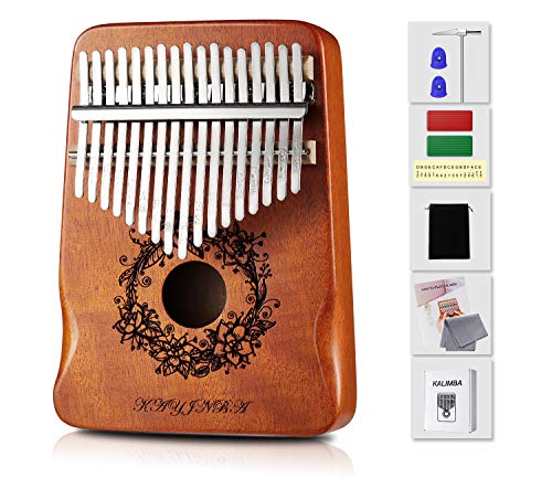 Kalimba Daumenklavier mit 17 Tasten, Akazie, tragbar, Mbira Sanza, Musikliebhaber, Geschenk für Kinder, Anfänger, mit Stimmhammer, Klaviertasche, Lernanleitung (Browm) von Yewclls