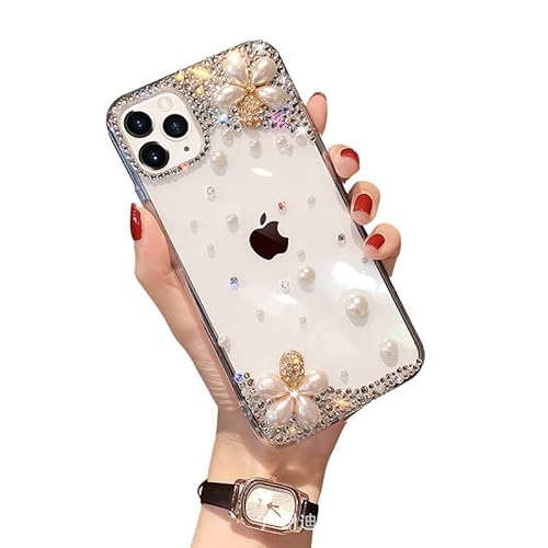 Yewos Blume Diamant Hülle für Samsung Galaxy S22,Bling Glitzer 3D Handgefertigte Perle Strass Nettes Design Frauen Mädchen Hülle mit Weich TPU-Stoßstange Hart Rückseite Abdeckung von Yewos