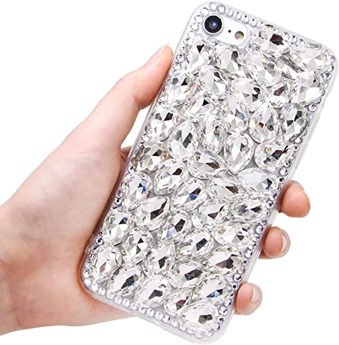 Yewos Glitzer Diamant Hülle Kompatibel mit Samsung Galaxy S22,3D Glänzend Strass Kristall Klar Handgemacht Volle Volle Diamanten Steine Niedliche Schutzhülle für Mädchen Frauen von Yewos
