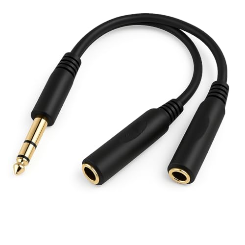 6,3 mm Splitterkabel, 20 cm Länge, TRS-Stereo-Stecker auf Dual 6,3 mm TRS-Stereo-Buchsen Y-Kabel Splitter Verteiler, ideal für Kopfhörer, Mikrofone, Verstärker und AV-Receiver von Yewseas