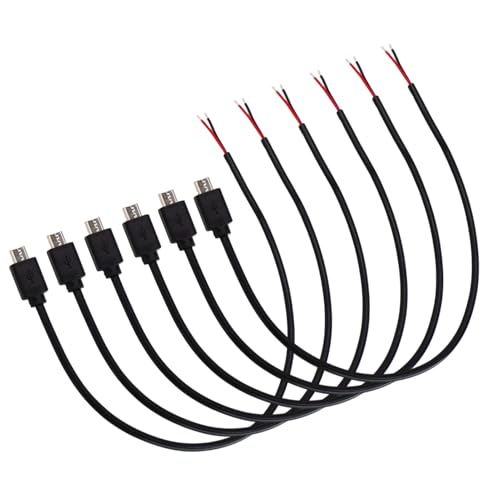 6 Stück Micro USB Pigtail, Kabel mit Stecker 2 Adrig, 30cm USB Ladeverlängerung, USB Stecker auf 2-poliges offenes Ende, 22AWG 3A Stromkabel, DIY Ladekabel mit offenem Drahtende für Bastelprojekte von Yewseas