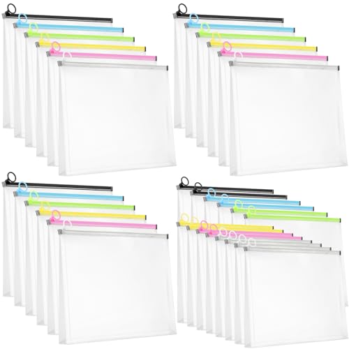 Yexiya Transparente Kunststoff-Umschläge mit Reißverschluss, A4, Dokumentenmappe, Briefform, Fächerumschläge für Papier, Bleistifte, Aufbewahrung, Bürobedarf, 33 x 24 cm (stilvolle Farben), 30 Stück von Yexiya