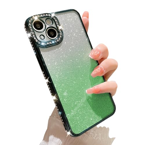 Yhsvie Glitzer Handyhülle iPhone 15 Hülle,Bling Glitter Schutzhülle iPhone 15 6.1'' Transparent Silikon Case Cover Diamant TPU Bumper für Frauen und Mädchen Grün von Yhsvie