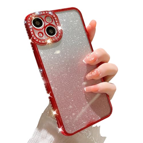 Yhsvie Glitzer Handyhülle iPhone 15 Hülle,Bling Glitter Schutzhülle iPhone 15 6.1'' Transparent Silikon Case Cover Diamant TPU Bumper für Frauen und Mädchen Rot von Yhsvie