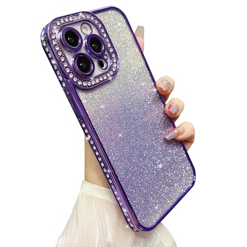 Yhsvie Glitzer Handyhülle iPhone 15 pro Hülle,Bling Glitter Schutzhülle iPhone 15 pro 6.1'' Transparent Silikon Case Cover Diamant TPU Bumper für Frauen und Mädchen Lila von Yhsvie