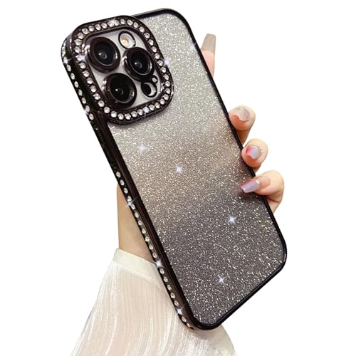 Yhsvie Glitzer Handyhülle iPhone 15 pro Hülle,Bling Glitter Schutzhülle iPhone 15 pro 6.1'' Transparent Silikon Case Cover Diamant TPU Bumper für Frauen und Mädchen Schwarz von Yhsvie