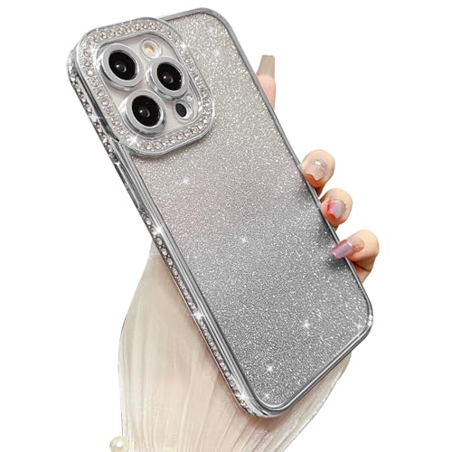 Yhsvie Glitzer Handyhülle iPhone 15 pro Hülle,Bling Glitter Schutzhülle iPhone 15 pro 6.1'' Transparent Silikon Case Cover Diamant TPU Bumper für Frauen und Mädchen Silber von Yhsvie
