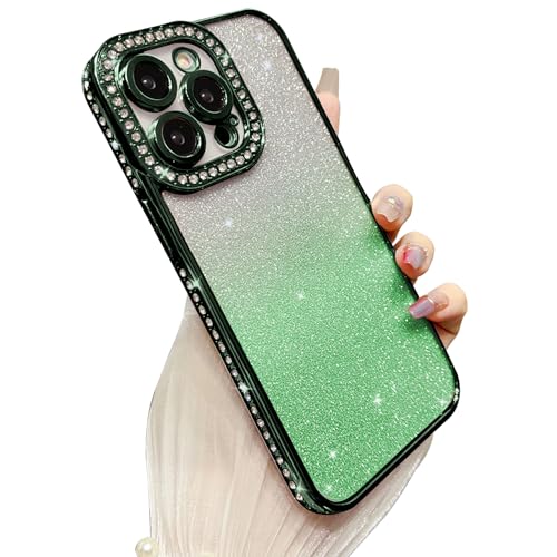 Yhsvie Glitzer Handyhülle iPhone 15 pro max Hülle,Bling Glitter Schutzhülle iPhone 15 pro max 6.7'' Transparent Silikon Case Cover Diamant TPU Bumper für Frauen und Mädchen Grün von Yhsvie