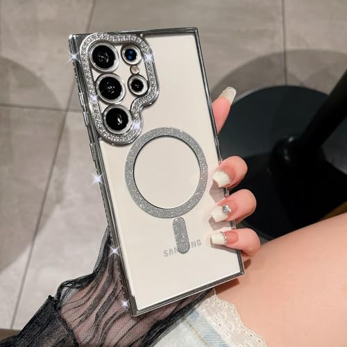 Yhsvie Glitzer Hülle für Samsung Galaxy S25 Ultra Magnetisch Handyhülle, Transparent Schutzhülle Galaxy S25 Ultra Mädchen Bling Diamant Kameraschutz Cover Dünne Stoßfeste TPU Case für Frauen,Silber Yhsvie Glitzer Hülle für Samsung Galaxy S25 Ultra Magnetisch Handyhülle, Transparent Schutzhülle Galaxy S25 Ultra Mädchen Bling Diamant Kameraschutz Cover Dünne Stoßfeste TPU Case für Frauen,Silber von Yhsvie