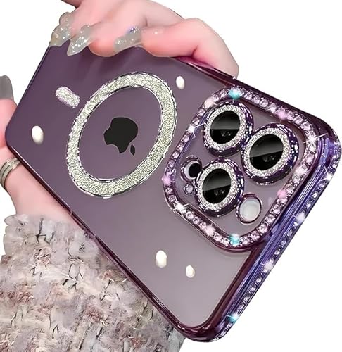 Yhsvie Glitzer Hülle iPhone 16 Pro Magnetisch Handyhülle Transparent Silikon Case für Frauen Mädchen Bling Glitter Diamant Kameraschutz Cover Stoßfest Schutzhülle für iPhone 16 Pro, Lila Yhsvie Glitzer Hülle iPhone 16 Pro Magnetisch Handyhülle Transparent Silikon Case für Frauen Mädchen Bling Glitter Diamant Kameraschutz Cover Stoßfest Schutzhülle für iPhone 16 Pro, Lila von Yhsvie