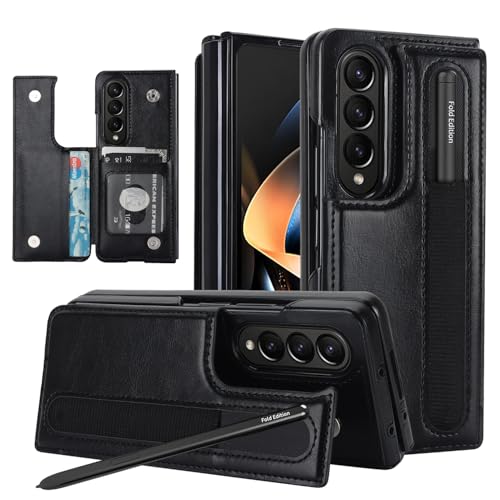 Yhsvie Handyhülle für Samsung Galaxy Z Fold5 5G Hülle mit S Pen Halter Flip Leder Geldbörse Schutzhülle mit Ständer für Galaxy Z Fold 3 Stoßfest Kratzfest Case Klapphülle Kartenfach Cover -Schwarz von Yhsvie