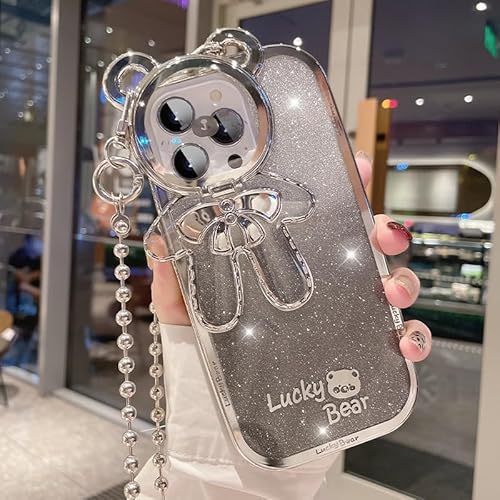 Yhsvie Handykette Hülle für iPhone 16 pro Glitzer Handyhülle mit Band,Silikon Stoßfest Schutzhülle Bling TPU Bumper Case Galvanik Bär Ständer Kameraschutz Cover mit Kordel zum Umhängen,Silber Yhsvie Handykette Hülle für iPhone 16 pro Glitzer Handyhülle mit Band,Silikon Stoßfest Schutzhülle Bling TPU Bumper Case Galvanik Bär Ständer Kameraschutz Cover mit Kordel zum Umhängen,Silber von Yhsvie