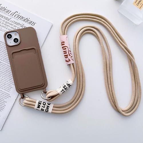 Yhsvie Handykette iPhone 15 pro max Hülle mit Kartenfäch,Necklace Handyhülle mit Band Schutzhülle iPhone 15 pro max Silikon Case Cover mit Kordel Weich TPU Bumper mit Schnur 6.7'' Khaki von Yhsvie