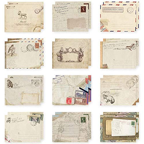 Retro Umschlag Vintage, 12 Stück Umschläge Klein Bunt, Mini Kraftpapier Umschläge, Mini Briefumschläge Kraftpapier, für Hochzeitsgeburtstagsfeier Einladungspostkarten (9.5 x 7.2cm) von Yhuasia