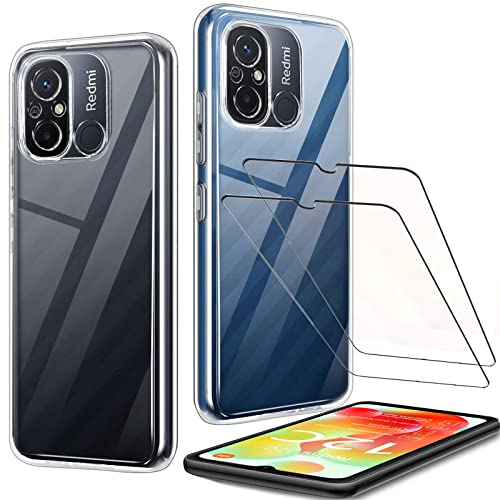 YHYM Tasche für Redmi 12C Hülle [2Pcs + 2Pcs] Glas für Redmi 12C Schutzfolie - Transparent Schutzhülle TPU Handytasche Displayglas-Clear von Yhym