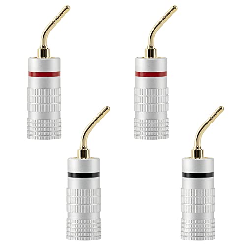 4 x Bananen-Pin-Stecker, 24 K Vergoldeter Audio-Lautsprecher-Pin-Stecker, Doppelter Schraubverschluss, Audio-Klinkenstecker, Lautsprecherkabel-Anschluss, HiFi, AV-Empfänger (2 x Schwarz und 2 x Rot) von YiBiChin