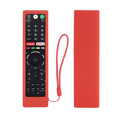 Schutzhülle für Sony TV-Fernbedienung RMT-TX100D RMF-TX310E RMT-TX300E, Abwaschbare, Stoßfeste Fernbedienung Hülle für Sony Smart Android Sprachfernbedienung, mit Lanyard (Rot) von YiBiChin